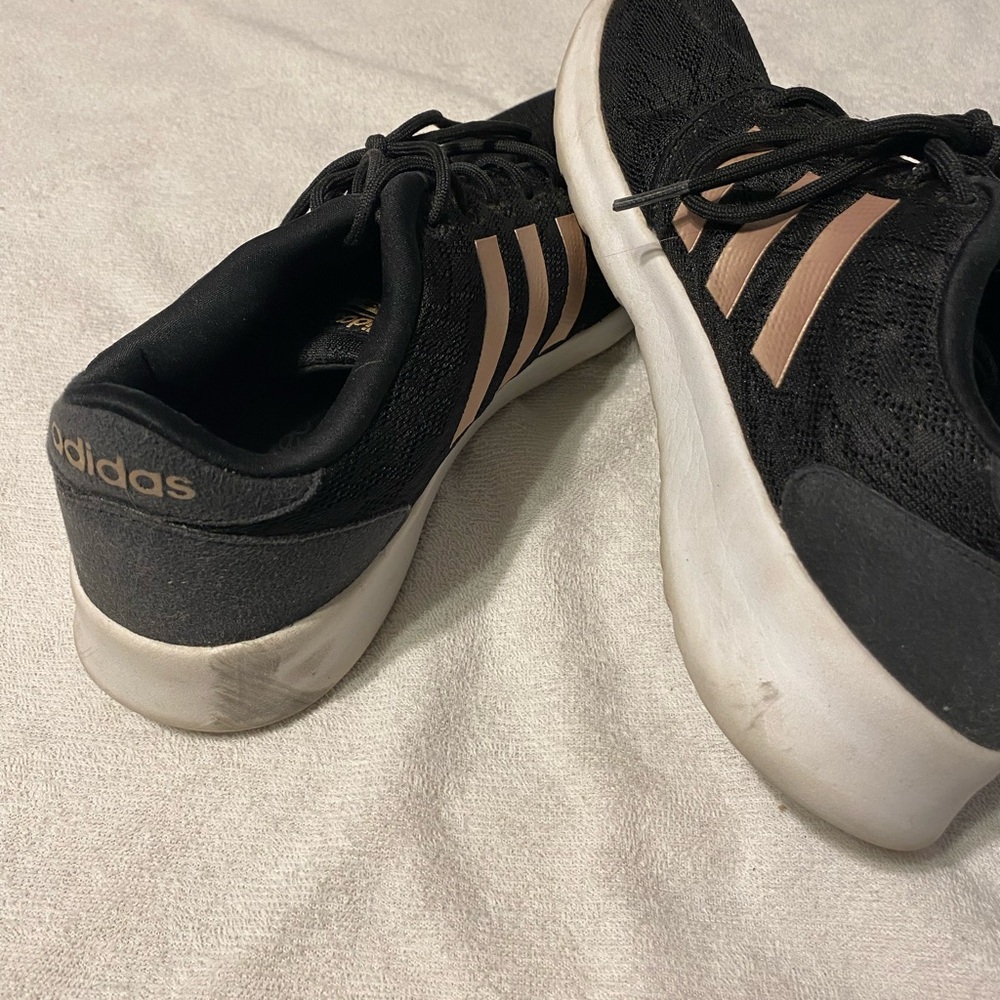 Adidas Women's Black Sneakers with Gold Stripes - Picture 4 of 6